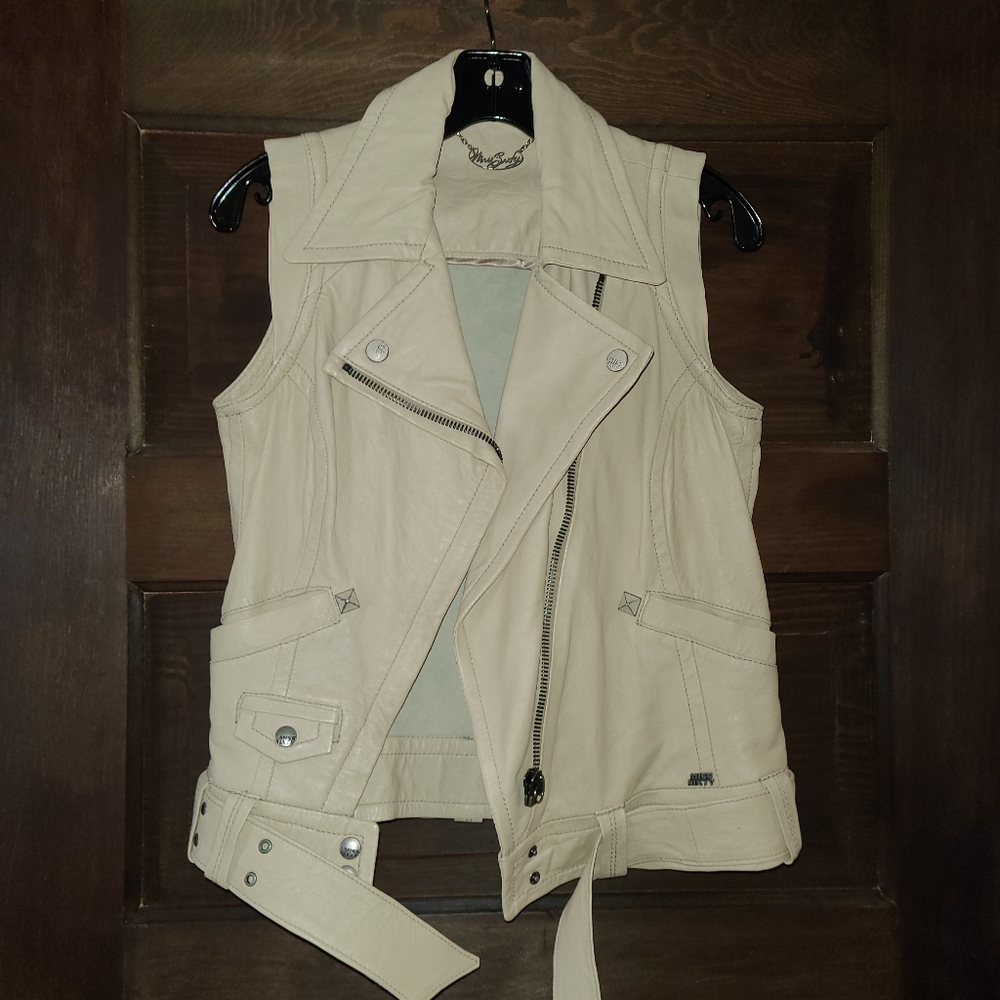 Miss Sixty pale pink leather moto vest jacket